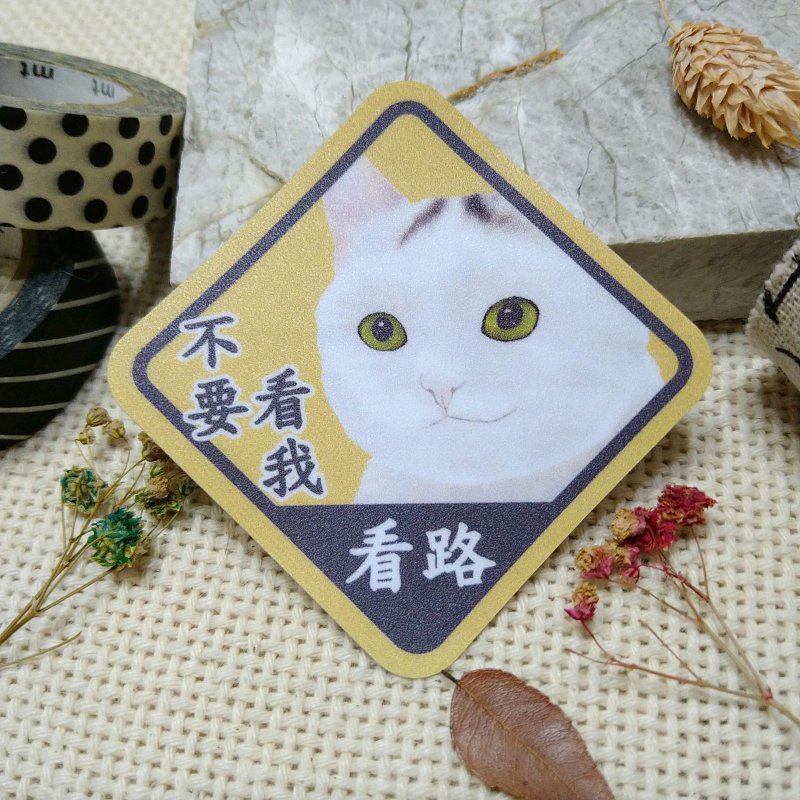 白貓-防水車貼-不要看我看路-貓奴認證-貓咪_貓咪_防水貼紙 - 貼紙 - 防水材質 