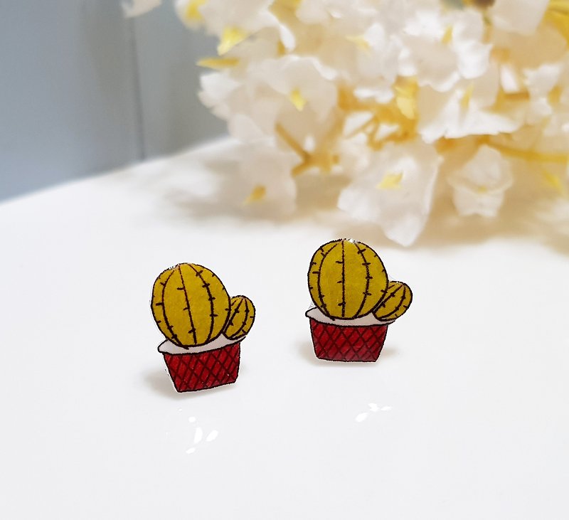 Succulent Cactus Potted Earrings Ear Clips - Flower Series - Earrings & Clip-ons - Plastic Green