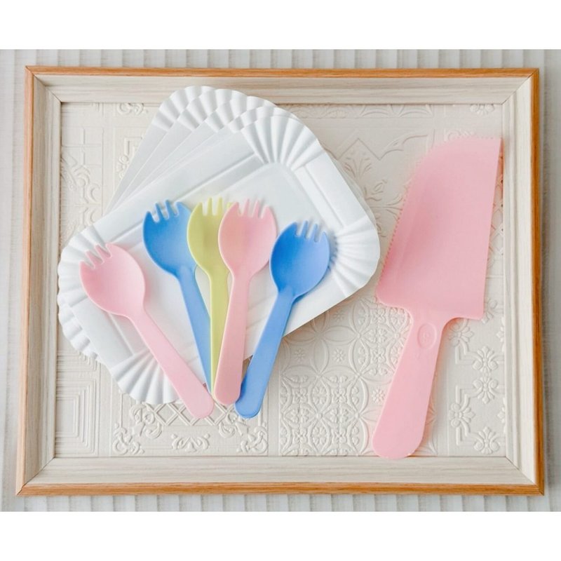 【CAMIFY】Cake plate and fork set- This is an add-on item - Cutlery & Flatware - Paper Multicolor