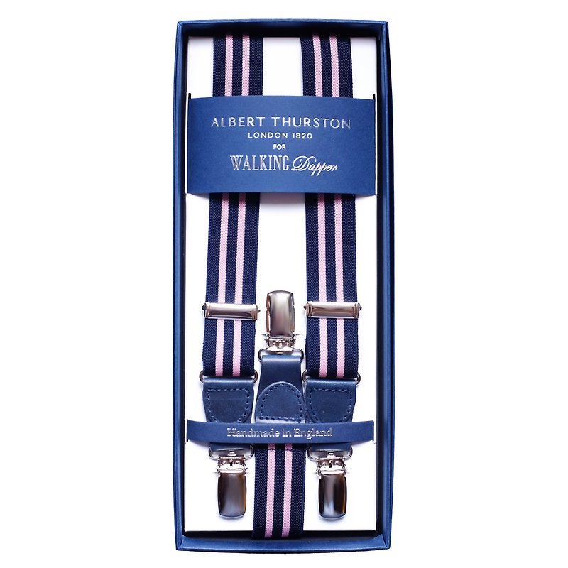 Made In England Albert Thurston Navy & Pink Gentleman Suspenders since 1820 - เข็มขัด - หนังแท้ สีน้ำเงิน