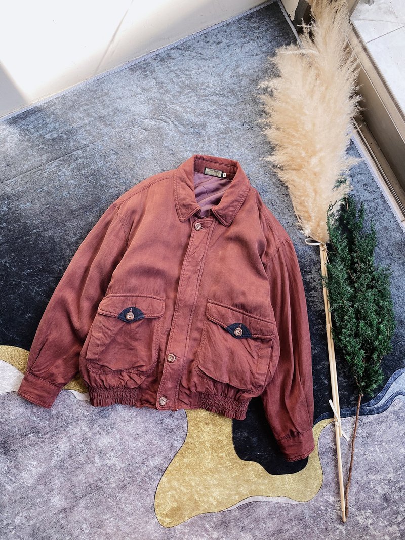 Claret pockets, thin cotton slippery cloth, casual sports thin material, antique silk light-sensitive baseball jacket vintage - เสื้อแจ็คเก็ต - ผ้าฝ้าย/ผ้าลินิน สีแดง