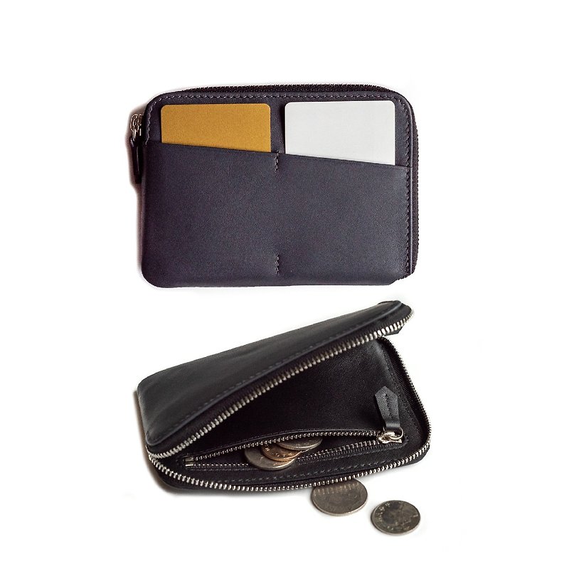 Double card zipper change card case can be embossed with optional color - Wallets - Genuine Leather Multicolor