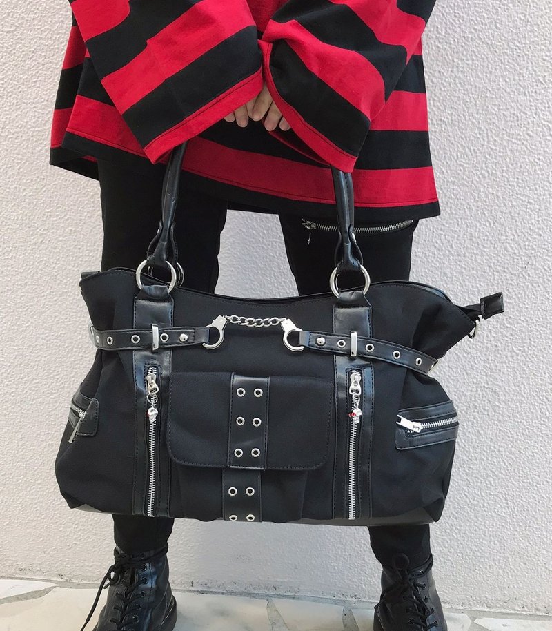 HANDCUFF ジップバッグ/ブラック/イエロー/チェック/hellcatpunks/banned/bbn755 - 手提包/手提袋 - 聚酯纖維 黑色