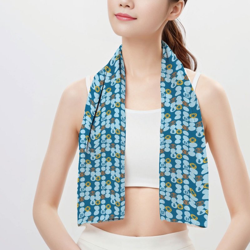 Throw away bad luck! Po-Pi Bless Cooling Towel - God of Wealth Cooling Towel - Towels - Polyester Blue