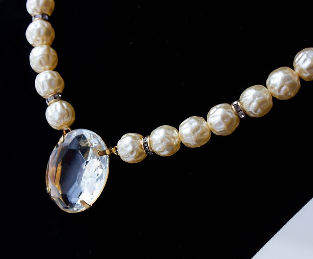 Vintage Pearl Necklace with Crystal Pendant EVERLASTING