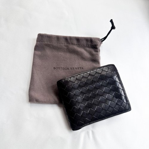fillings Vintage Bottega Veneta 經典深咖啡色編織短夾