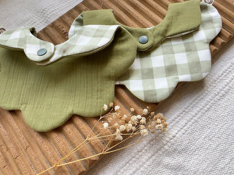 綠色格紋純棉花兜兜 - 嬰兒帽子/髮帶 - 棉．麻 