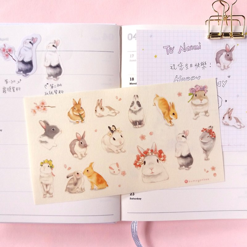 Pink Sakura Bunny - and Paper Stickers - สติกเกอร์ - กระดาษ สึชมพู