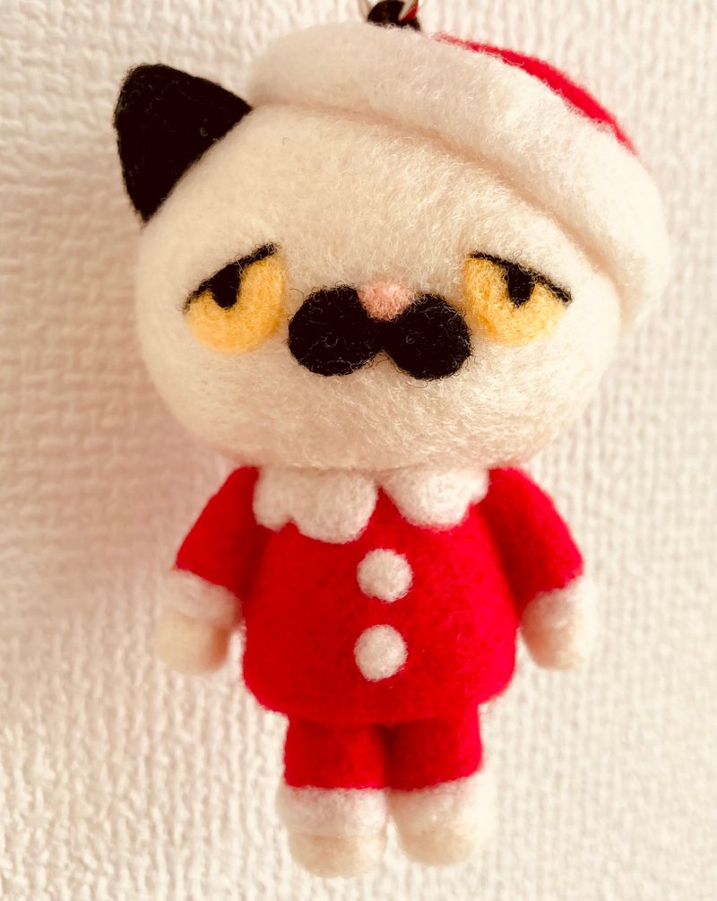 ちょび猫サンタキーホルダー - 鑰匙圈/鑰匙包 - 羊毛 紅色
