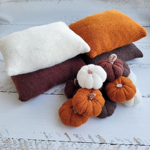 KrisboNewbornProps Pumpkin with Pillow Knitted Stuffed. Newborn photo props. Halloween