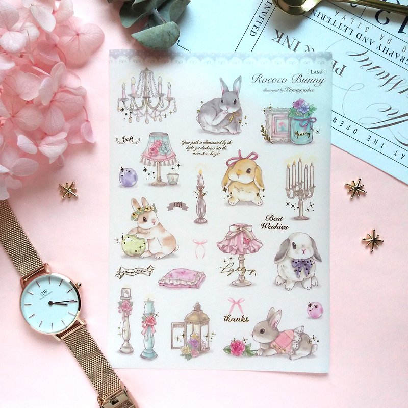Rococo Bunny - Hot stamping and paper stickers - Stickers - Paper Pink