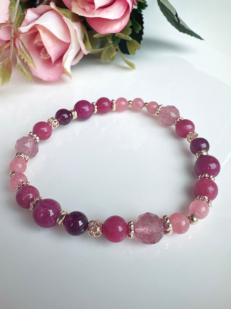 Xinchen-Rich heart red fruit ruby ​​purple tooth rhodonite strawberry crystal Stone - สร้อยข้อมือ - คริสตัล สีแดง