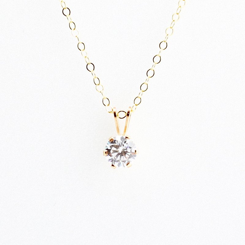 14KGF Gold-filled CZ Single Swiss Diamond Hearts & Arrows Necklace Valentine - Necklaces - Diamond Transparent