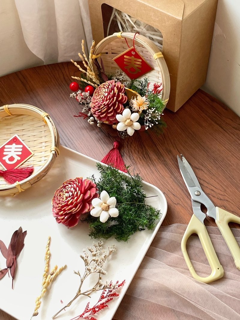 [DIY material package] Spring flowers bloom dry flower rice sieve with video dry flower material package New Year rice sieve - Dried Flowers & Bouquets - Plants & Flowers 