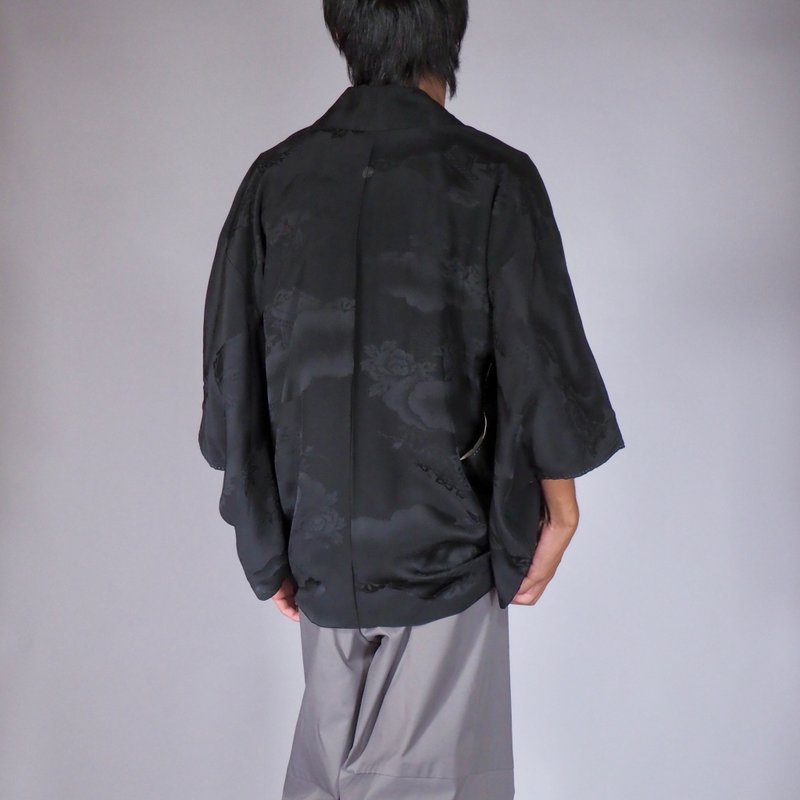 【日本製造】羽織、復古和服、日本和服、男女皆宜的時尚、侘寂 - 男夾克/外套 - 絲．絹 黑色