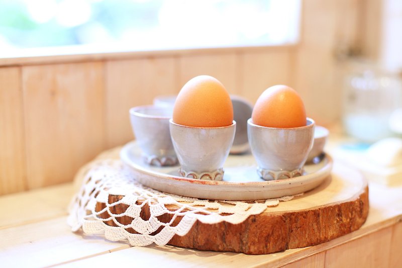 [Good] German handmade Japanese fetish hand made breakfast egg cup group - Items for Display - Pottery Gray