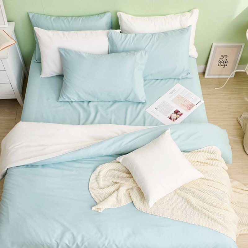 Bed bag quilt set-single/double/large/soft cotton/mint green bed bag+white and green quilt cover - เครื่องนอน - วัสดุอื่นๆ สีเขียว