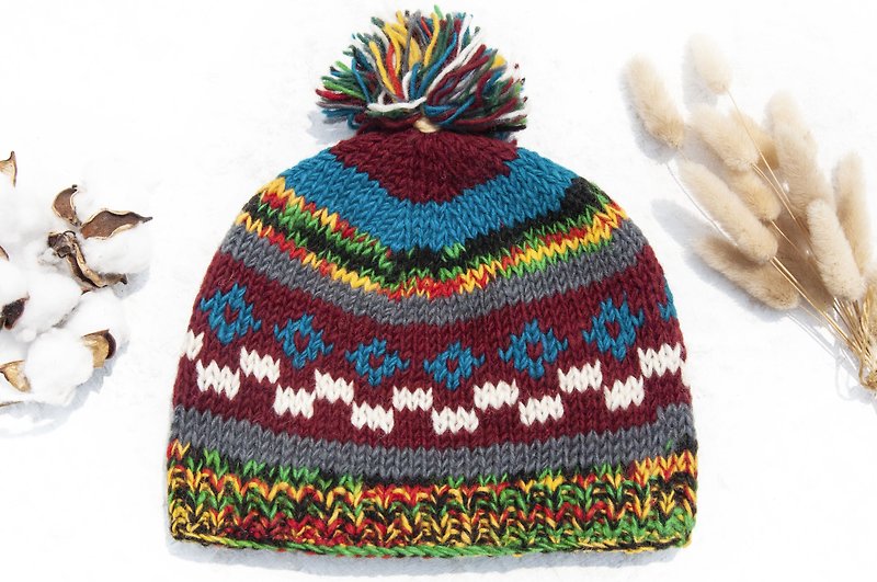 Hand-knitted pure wool hat/knitted woolen hat/inner brushed hand-knitted woolen hat/hand-knitted woolen hat - Hats & Caps - Wool Multicolor