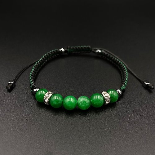 Premier Handicraft Jade Lucky Stone Macrame Bracelet (6 pcs)(Dark Green-Black Stylish)