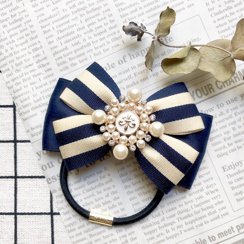 Classic British style striped hair tress / blue rice - Hair Accessories - Other Materials Blue