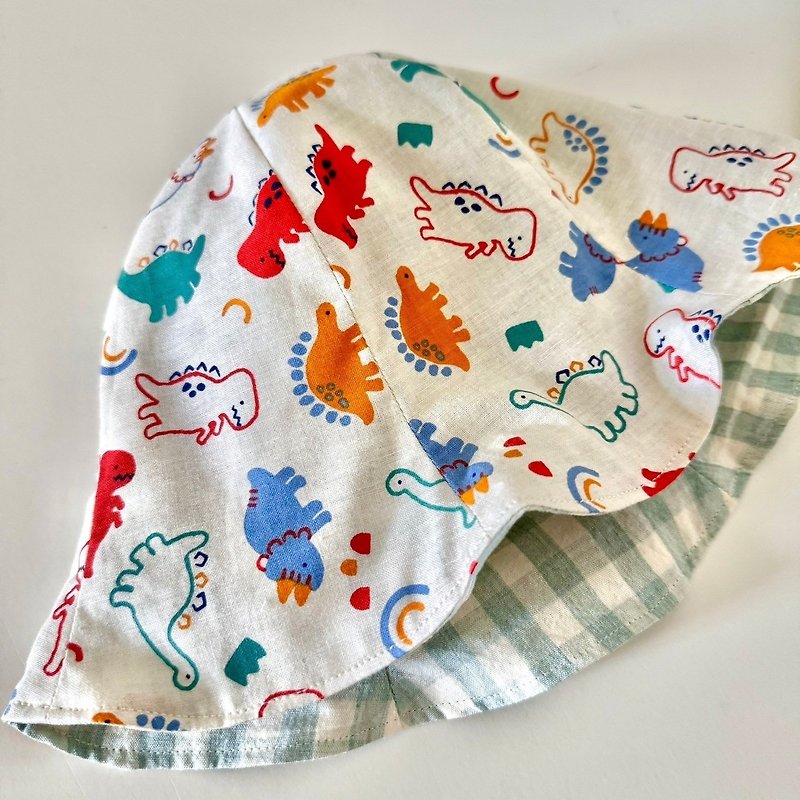 Bai Meng Dinosaur Jurassic Handmade Double Layer Baby Fisherman Hat Baby Hat Sun Hat - หมวกเด็ก - ผ้าฝ้าย/ผ้าลินิน 