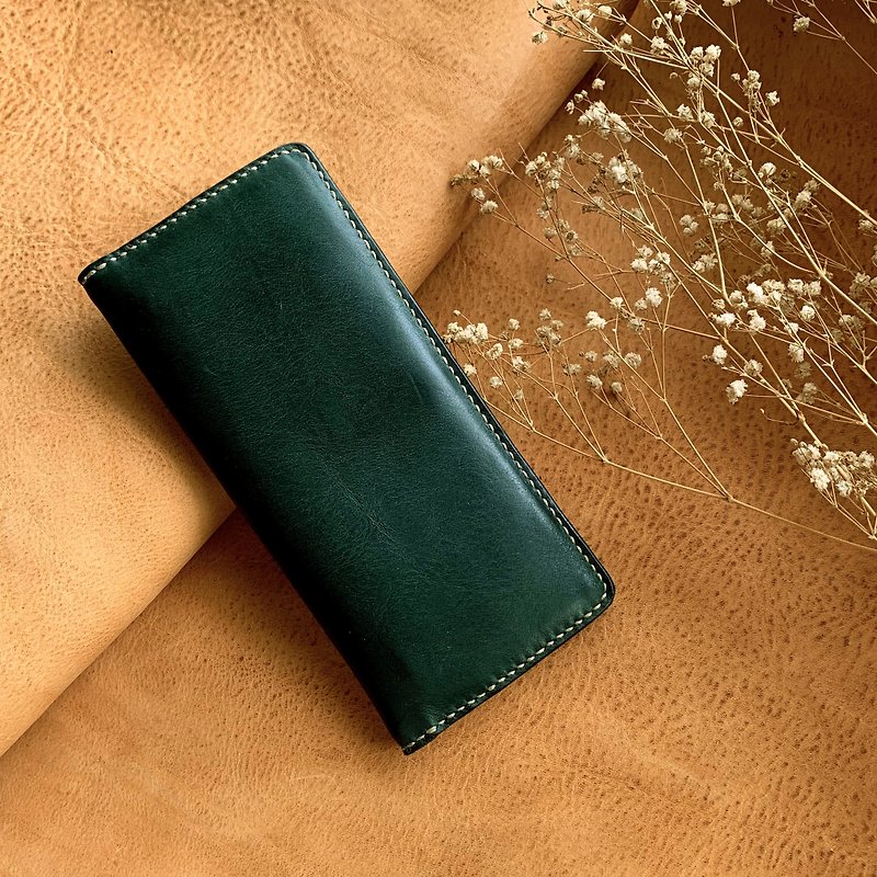 Hand long pine hit color Silver clip wallet packet Caolv - Wallets - Genuine Leather Green