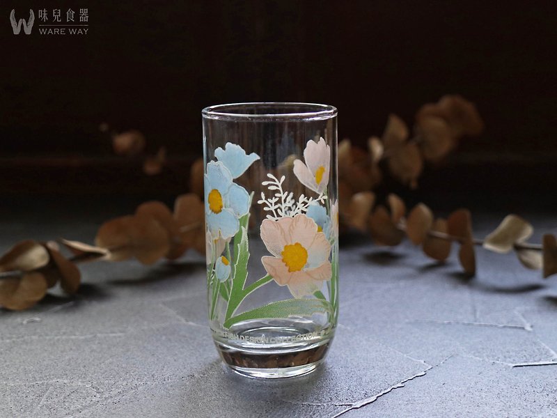 早期印花果汁杯－清新罌粟 (舊物/老件/玻璃/圖花/花朵/水杯) - 杯/玻璃杯 - 玻璃 多色