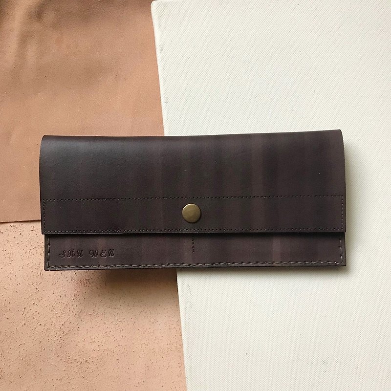 Leather long clip_4 card layer_1 banknote layer_coin bag_Jiaocha - Wallets - Genuine Leather Brown