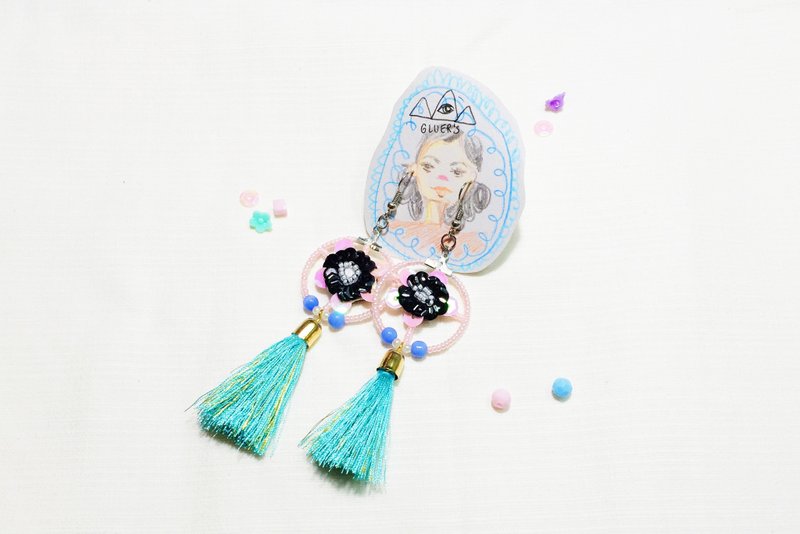 embroidery handmade earings - 耳環/耳夾/耳骨夾 - 繡線 