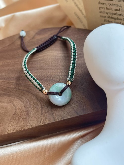 翡翠設計館 / 賞翠•玩翠 EXE Jewelry 藍底飄綠平安扣翡翠手繩 手鍊 |天然緬甸翡翠