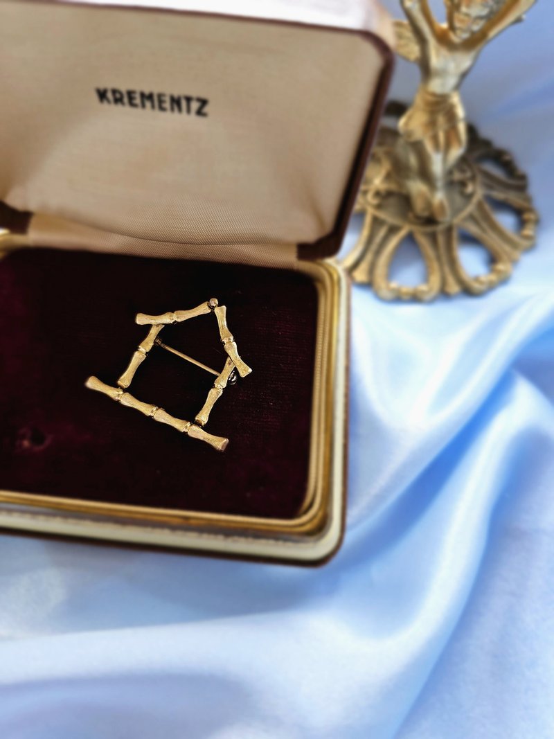 Krementz竹節房屋包金胸針/別針/復古珠寶首飾/美國西洋古董飾品 - 胸針 - 貴金屬 