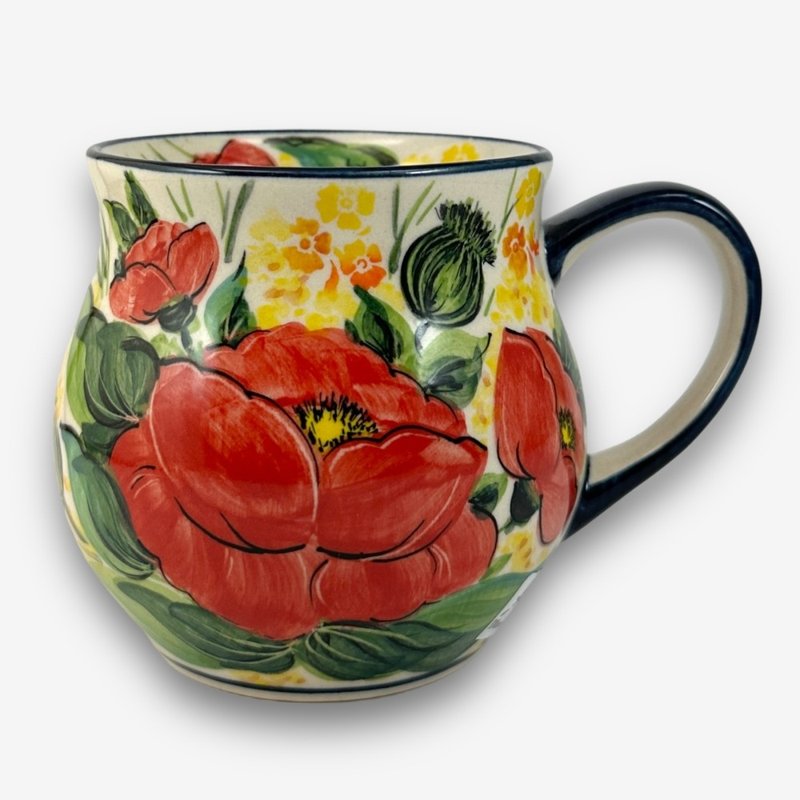 Polish hand-painted handmade pottery-Pangpang cup 350ml red camellia series designer model - Cups - Pottery Red