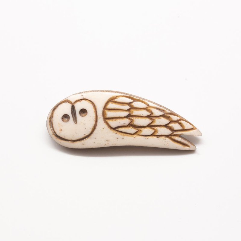 Buffalo Bone Brooch / Owl White - Brooches - Eco-Friendly Materials 