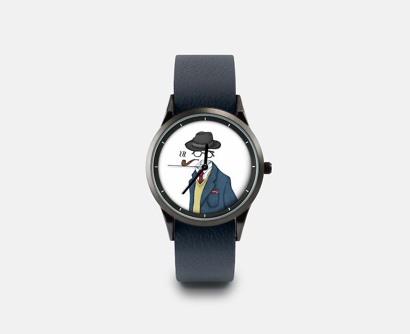 插畫X手錶-紳士款 - 男錶/中性錶 - 其他金屬 藍色