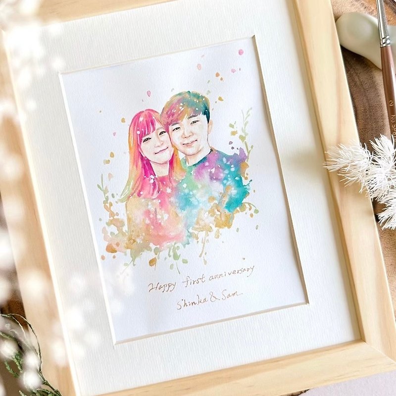 Custom Watercolor Lovers Portrait| | Wedding Gift | Couple Portrait - Customized Portraits - Paper Pink