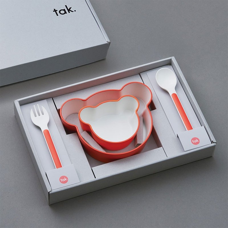 【Tak】Kids Dish bear tableware lightweight set (four colors in total) - จานเด็ก - เรซิน หลากหลายสี