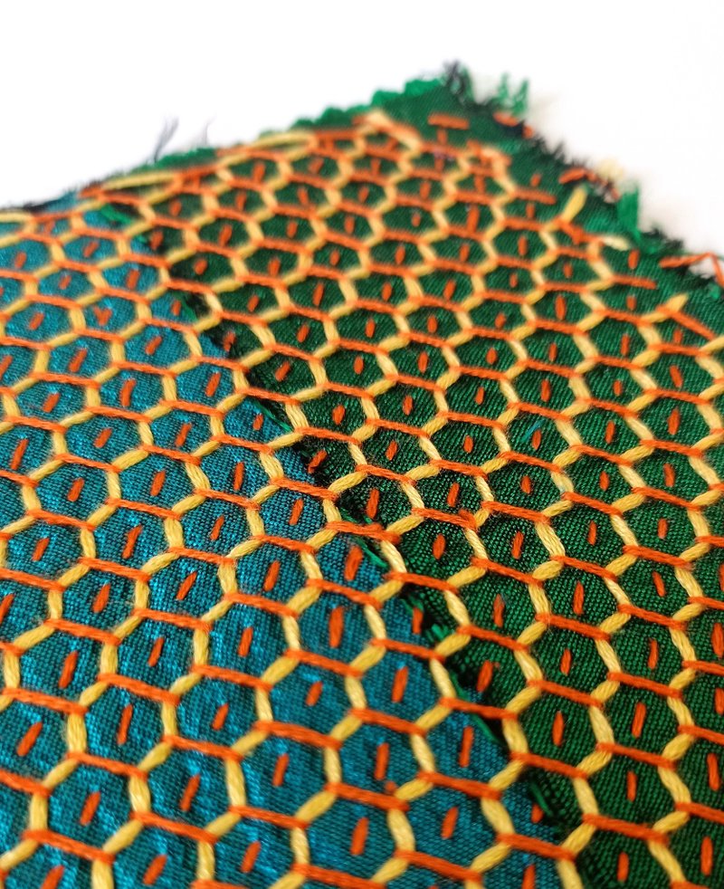 Silk sashiko patchwork. - 編織/刺繡/羊毛氈/縫紉 - 絲．絹 綠色
