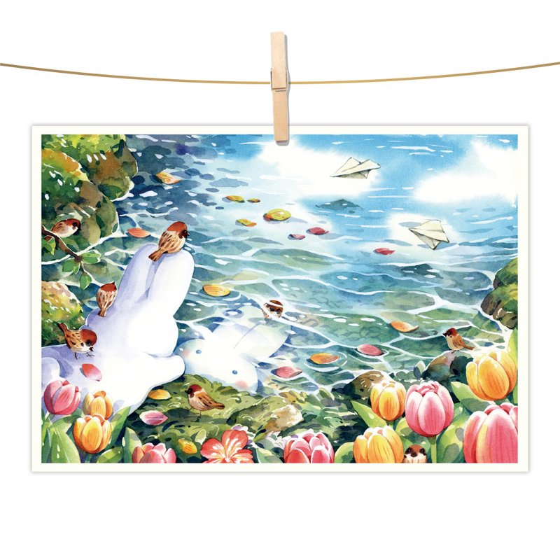 afu水彩插畫明信片 - 念念湖畔 - 卡片/明信片 - 紙 藍色