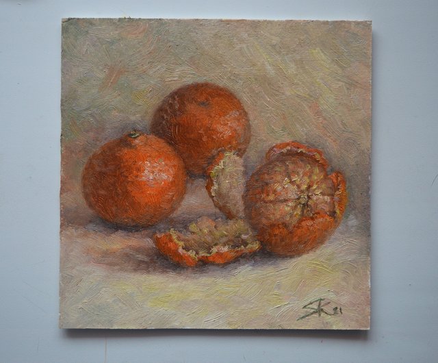 タンジェリン シトラス 絵画 フルーツ 静物 食べ物 ショップ Svetkariart ウォールデコ 壁紙 Pinkoi