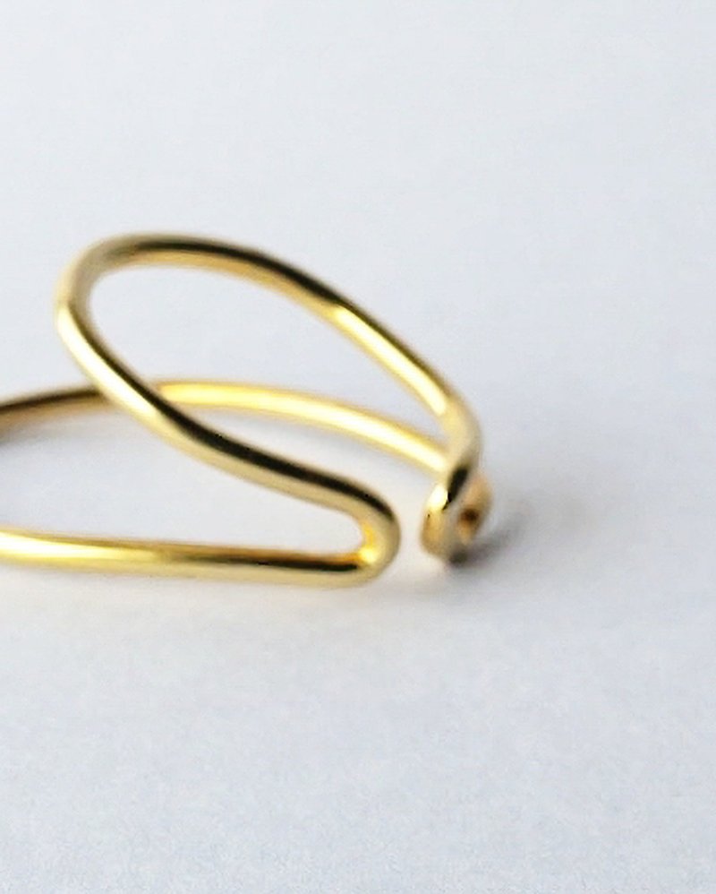 Custom double ring, ear cuff / Interchangeable /着せ替えダブルリング・イヤーカフ/ GOLD - 戒指 - 純銀 金色