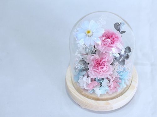 彤話花藝 FL017-04 永生康乃馨玻璃罩-粉藍