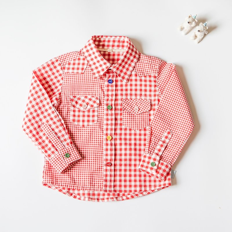 [my little star] hand-made asymmetrical pair of lined with organic cotton shirt (water red) - อื่นๆ - ผ้าฝ้าย/ผ้าลินิน สีแดง