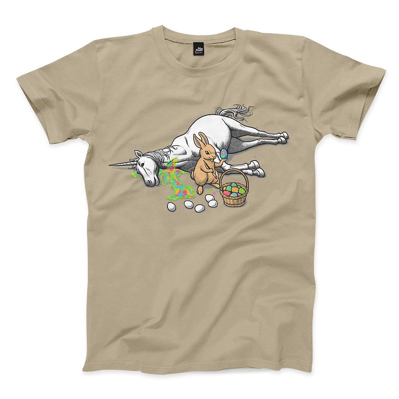 Death and Life- Khaki-Unisex version T-shirt - เสื้อยืดผู้ชาย - ผ้าฝ้าย/ผ้าลินิน สีกากี