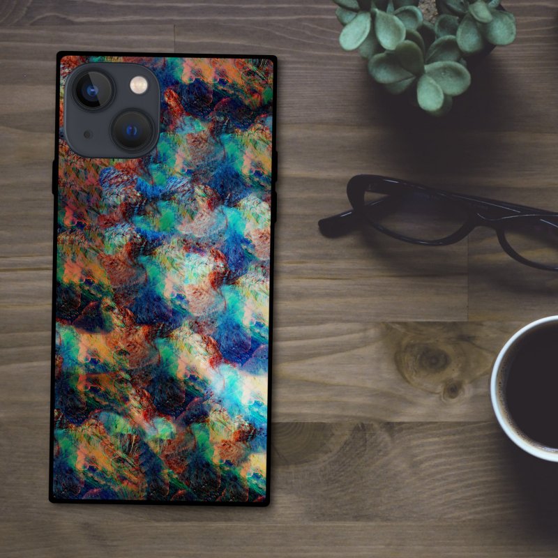 きらびやかで色鮮やかなアバロン貝のように光る神秘的な海中 スクエア型スマホケース【強化ガラス仕上げ】iPhone16 対応 - 手機殼/手機套 - 塑膠 多色