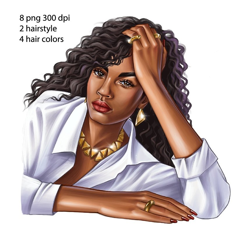 African american png clipart, Black girl digital illustration,Planner woman - Digital Portraits, Paintings & Illustrations - Other Materials 