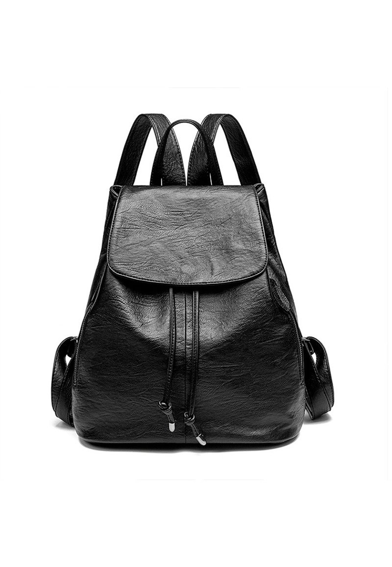 Leather Ladies Backpack 6636 Black - กระเป๋าเป้สะพายหลัง - หนังเทียม สีดำ