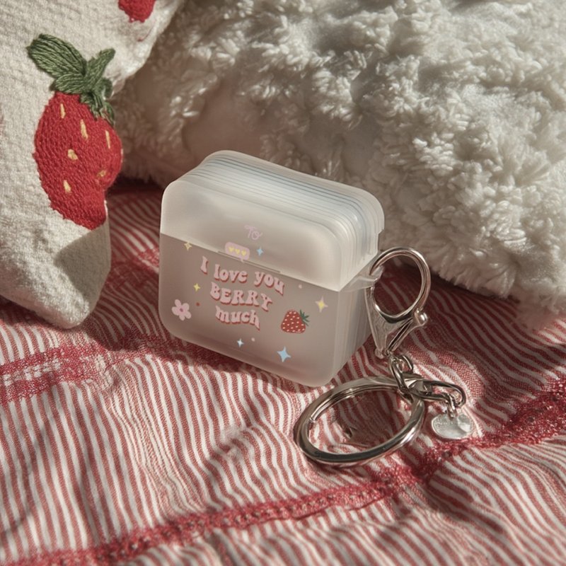 半透磨砂小方盒AirPods殻【I love you Berry much!】 - AirPods/耳機保護套 - 塑膠 
