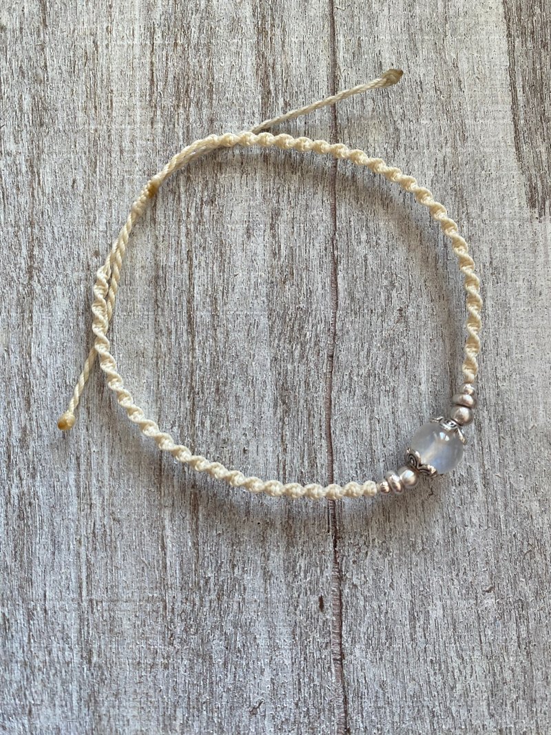 Lace woven series blue moonlight sterling silver woven bracelet South American Wax thread woven anklet - Bracelets - Sterling Silver White