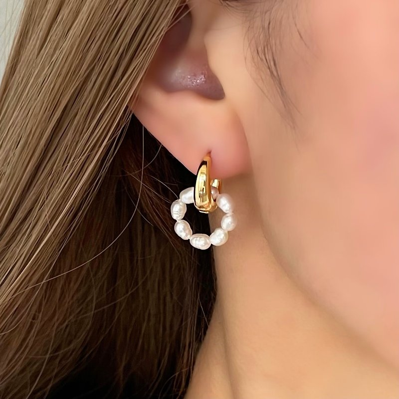 2way Dainty FreshWater Pearl earrings /316L Stainless Steel / Pearl earrings - ต่างหู - ไข่มุก สีทอง