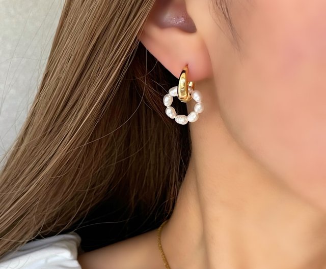 2way 金属アレルギー対応 淡水パール フープピアス 316L